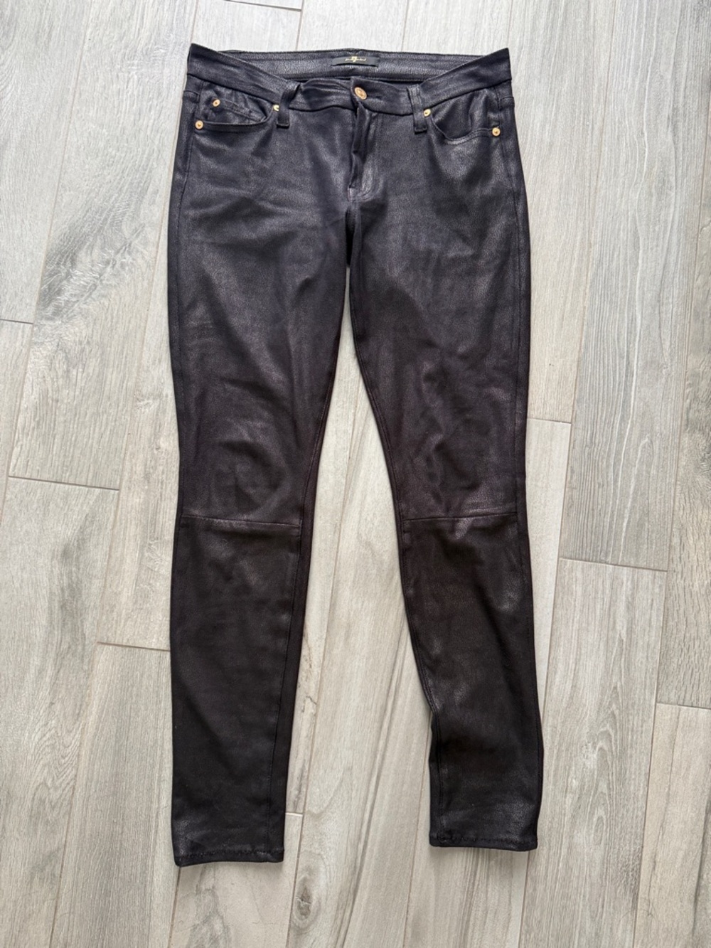 7 For All Mankind Black Faux Leather Skinny Pants
